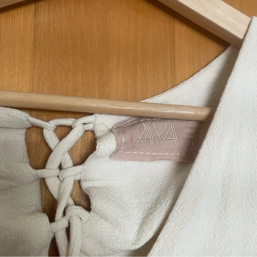 Boho lace up backless Cristal de Floresta Cotton Cream dress by aya sacred wear - Picture 7 of 7